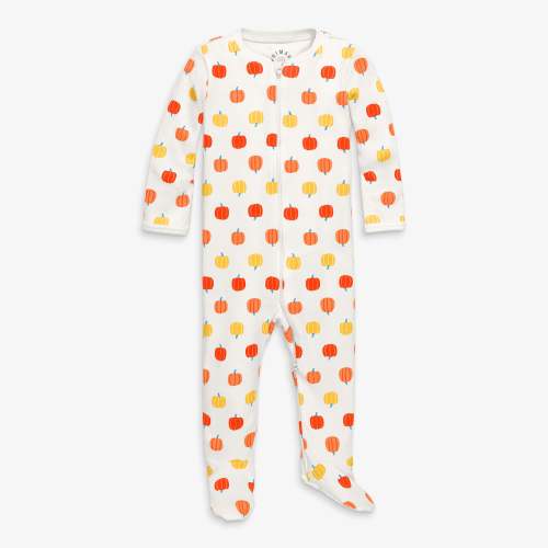 Baby organic zip footie in candy pumpkins | Primary.com