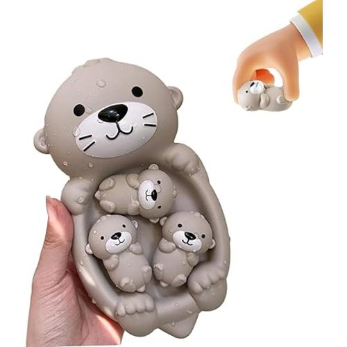 Otter Bath Set, 1 Mother Otter and 3 Baby Otters, Lovely Tub Otter, Easy to Clean Stackable, for Playing While Washing, Gifts for Boys and Girls