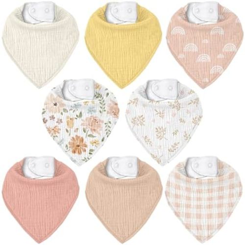 Muslin Baby Bibs 8 Pack, Baby Bandana Drool Bib for Drooling and Teething, Cotton Soft Absorbent for Girls Boys