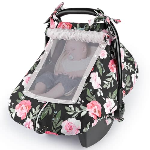 Unicorn Castle Baby Car Seat Cover Infant Car Seat Covers for Babies Breathable Car Seat Canopy Mesh Window Carseat Cover for Four Seasons Newborn