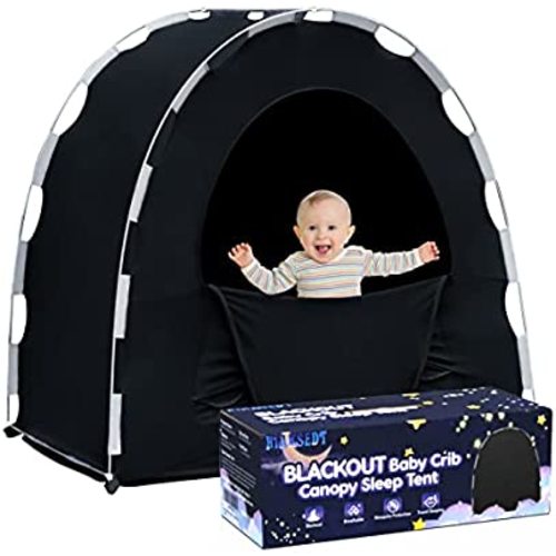 Pack N Play Blackout Cover Baby Crib Tent Travel Crib Canopy, Portable Privacy Sleep Pod Sleeping Space for Age 4 Months and Up, Block Out 95% Light