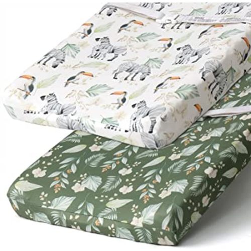 Stretchy Changing Pad Covers BROLEX Carddle Sheet Set for Baby Boys Girls,2 Pack Jersey Knit,Zebra Forest