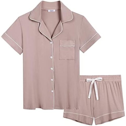 Joyaria Womens Viscose Pajama Button Down Short Sleeve Pj Set-Small-XXL
