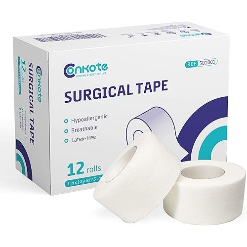 Conkote Soft Paper Surgical Tape 1" x 10 Yards, Gentle Adhesion and Hypoallergenic, 12 Rolls
