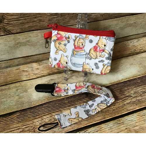 Pacifier Clip Winnie The Pooh Pacifier Leash and Small Zipper Bag Set