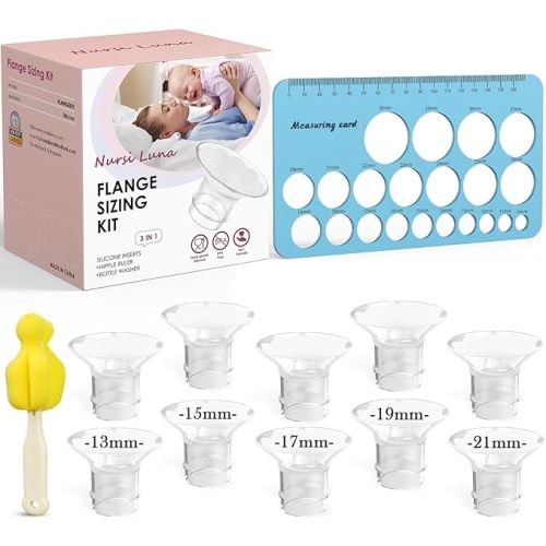 Flange Sizing Kit 3 in 1 with 10PCS Flange Inserts 13/15/17/19/21mm, Silicone Flanges Insert Kit for 24mm Flange/Shield, Pumping Essentials Kit for Moms