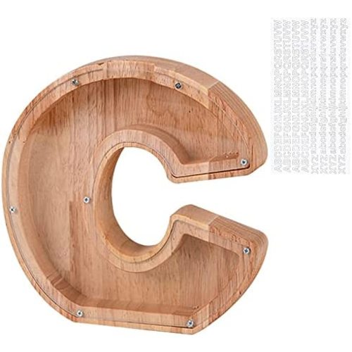 Wooden Piggy Bank, Personalized Letters Coin Bank Money Bank, Text Engraved Money Box Wooden Piggy Bank Gift for Kids, Christmas Birthday Gift Home Decoration Ornaments (C)