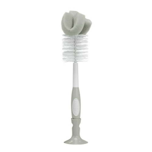 Dr. Brown's Baby Bottle Cleaning Brush, Bristle/Sponge Scrubber, Nipple Cleaner, Suction Cup Stand, Gray, 1 Pack