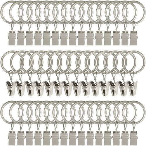 44 Pack Metal Curtain Rings with Clips, Curtain Hangers Clips, Drapery Clips with Rings, Drapes Rings 1 in Interior Diameter, Fits Diameter 5/8 in Curtain Rod, Sliver