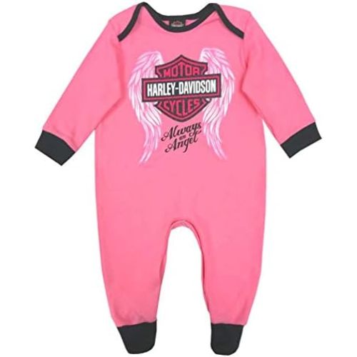 Harley-Davidson Baby Girls' Glittery Interlock Footed Coveralls, Pink 3000913