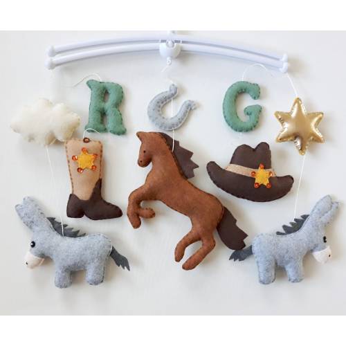 Cowboy customized mobile,Donkey mobile,Ranch mobile,Western mobile,Horse donkey baby mobile, Cowboy baby mobile, South East baby mobile