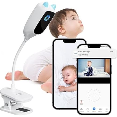 2K Baby Monitor with Holder Attaches to Crib Cot Shelves, 360° Rotation Video Baby Monitor with Camera and Audio,Night Vision,WiFi Camera with App & 2-Way Audio (Only 2.4GHz)