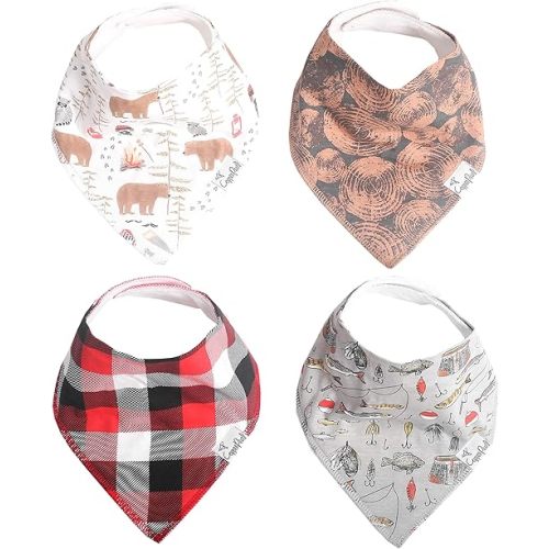 Copper Pearl Baby Bandana Bibs - 4 Pack Soft Cotton Baby Bibs for Drooling and Teething, Absorbent Drool Bibs for Baby Girl and Boy, Adjustable to Fit Newborns to Toddlers, Tons of Styles (Lumberjack)
