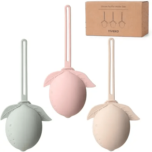 Silicone Pacifier Holder Case Binky Holder Silicone Pacifier Case for Boys Girls Portable Paci Pouch for Newborns 3 Pack-Ivory+Sage+Blush