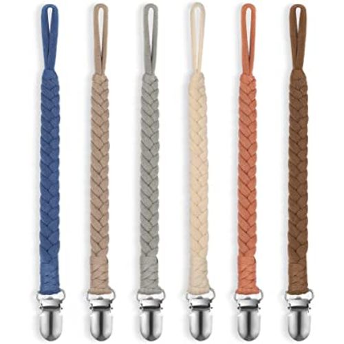 Pokipaw Pacifier Clip for Boys and Girls, 6 Pack Baby Pacifier Holder Leash 100% Handmade Braided Fits All Pacifiers & Teething Toys Modern Unisex Baby Gift