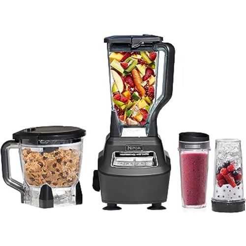 Ninja Blender, Mega Kitchen System, 1500W, 4 Functions for Smoothies, Processing, Dough, Drinks & More, with 72 Blender Pitcher, 64 Processor Bowl, 2 Nutri Cups + Lids, Black, BL770
