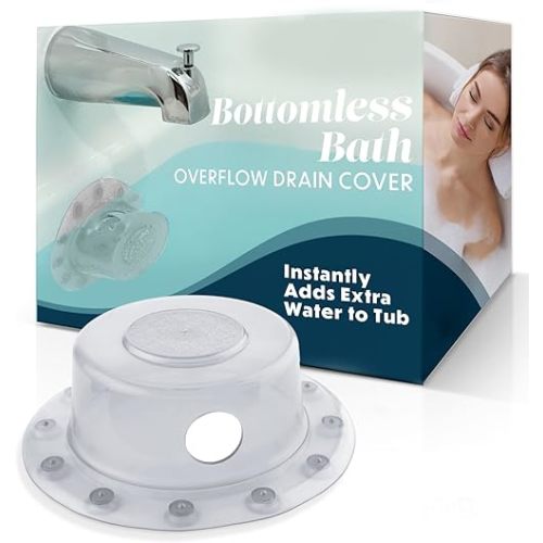 SlipX Solutions Bottomless Bath | Overflow Drain Cover for Tub | Best Gifts for Mom, Spa & Bath Accessories | Drain Block, Water Stopper Plug | Bath Essentials for Women | 4" Diameter, Clear