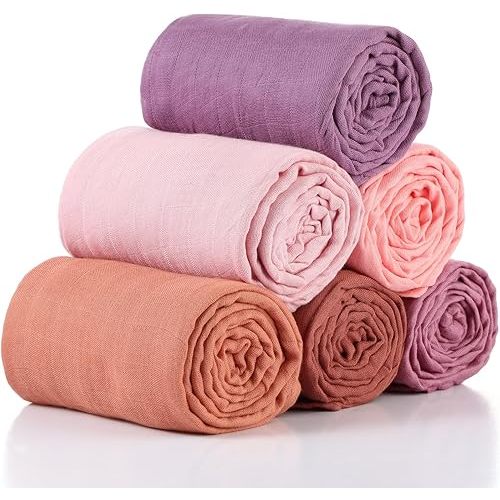 47 x 47 Inches Muslin Swaddle Blankets Cotton Newborn Receiving Blankets Breathable Colorful Baby Swaddle Soft Baby Registry Essentials Gift for Unisex Boy Girl(Classic Colors)