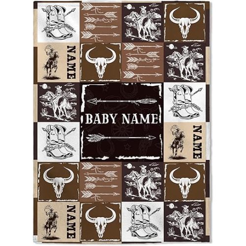 FLOCHIL Personalized Baby Blanket for Boys, Custom Baby Blanket with Name, Customized Western Baby Blanket, Gift for Baby Shower, Toddler, Babies, Newborn