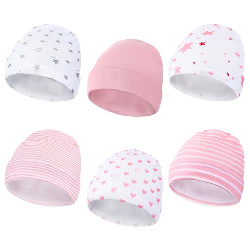 Newcotte 6 Pcs Preemie Baby Hats Cotton Preemie Caps Warm Newborn Beanie Premature Hat for Nicu Premature Boy Girl