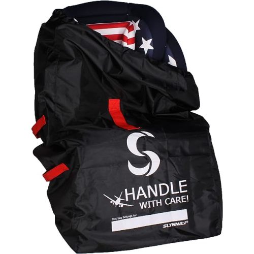 SLYNNAR Car Seat Travel Bag for Airplane - Fits Convertible Car Seats, Infant carriers & Booster Seats, Black Upgrade
