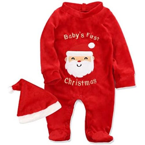 Von kilizo Baby Christmas Outfit My First Christmas Baby Girl Boy Outfit Footed Romper Santa Hat 2Pcs