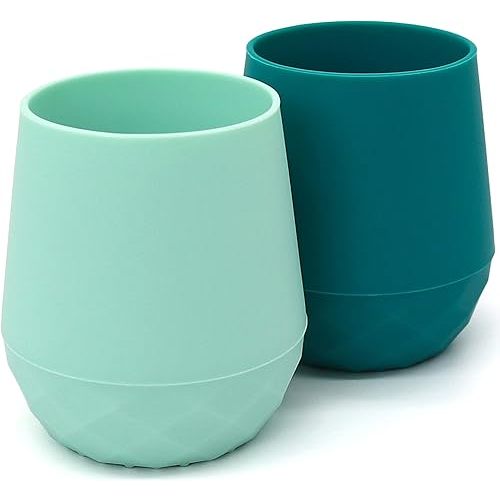 teensy peepsy Silicone Training Cups for Babies 4 Months+ | Tiny Transition Cups for Baby Boy, Baby Cup 6-12 Months, Set of 2 Open Cups 2oz, Baby Essentials (Aquamarine)