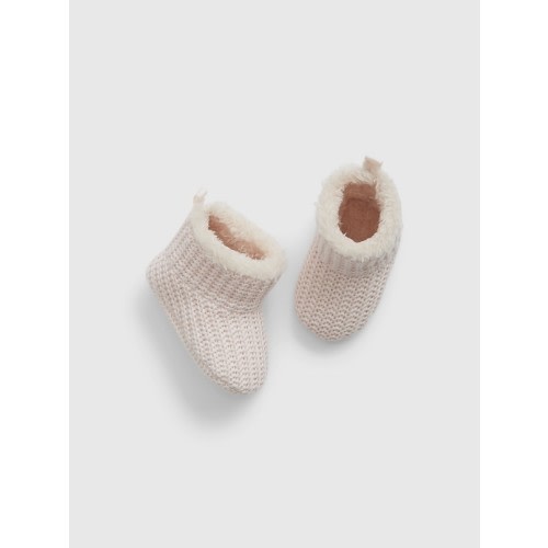 Baby Sherpa-Lined Sweater Booties in barely pink, size: 0-3 M
