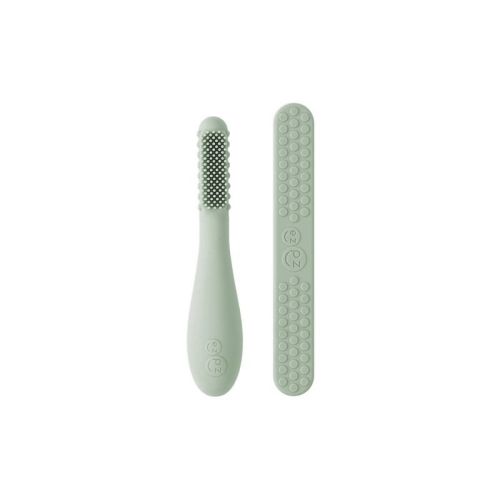 Ezpz Baby-led Toothbrush + Tongue Depressor Extra Soft Dual Pack - 2ct - Sage