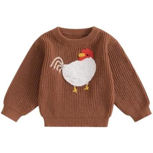 Toddler Baby Girl Boy Knit Sweater Rooster Embroidery Western Country Sweatshirt Oversized Tops Fall Winter Clothes