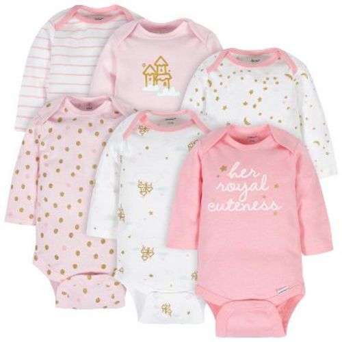 Gerber Baby Girls' Long Sleeve Onesies Bodysuits - Castle - 3-6 Months - 6-pack
