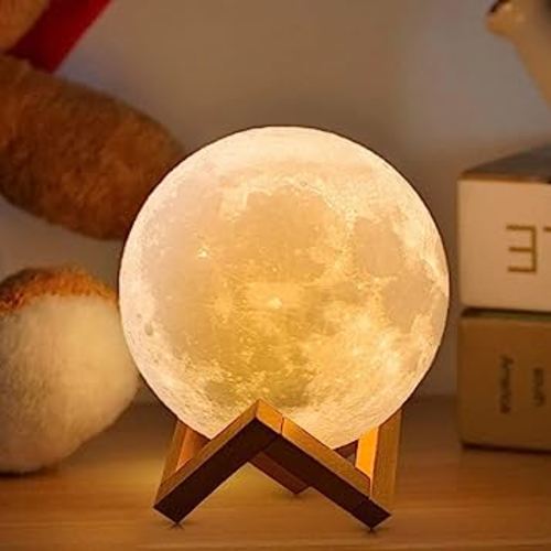 CPLA Moon Lamp for Adults Kids, Moon Night Light LED 3D Printing Moon Light with Stand & Remote/Touch Control and USB Rechargeable 7.1 inch (Large Size)