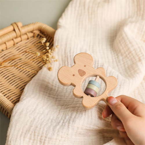 FEOLGEHLY Wooden Baby Bear Rattle & Teether Toys for 3-6 6-12 12-18 Months, Baby Sensory Toys, Lightweight & Safe Enhances Grasping Rattle for Baby, Smooth Edges, Chew Toy Christmas Toy