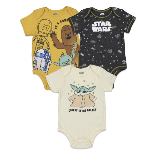 Star Wars Yoda R2-D2 Chewbacca Newborn Baby Boys 3 Pack Bodysuits Newborn to Infant