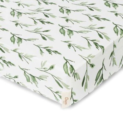 Crane Baby Cotton Sateen Fitted Crib Sheet - Parker Leaf: Botanical, Thread Count 60, Standard Crib/Toddler
