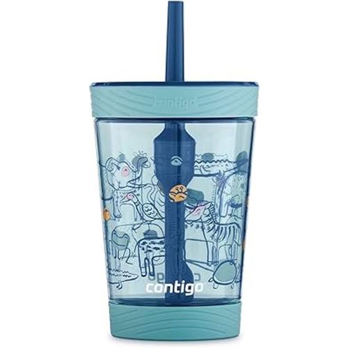 Contigo Spill-Proof 14oz Tumbler with Straw and BPA-Free Plastic, Fits Most Cup Holders and Dishwasher Safe, Agave Zoo Animals