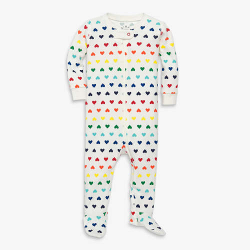 Baby organic zip footie in rainbow heart | Primary.com