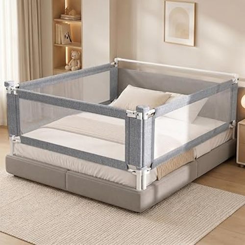 3-Piece Queen Size Bed Rail for Toddlers - Adjustable Baby Bed Rail Guard, Kids Safety Bed Rail for Queen Size Bed (78.7"x78.7"x60"-Grey)