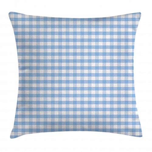 Ambesonne Checkered Throw Pillow Cushion Cover, Little Squares and Stripes Pastel Color Gingham Repeating Rows Vintage Tile, Decorative Square Accent Pillow Case, 18" X 18", Pale Blue White