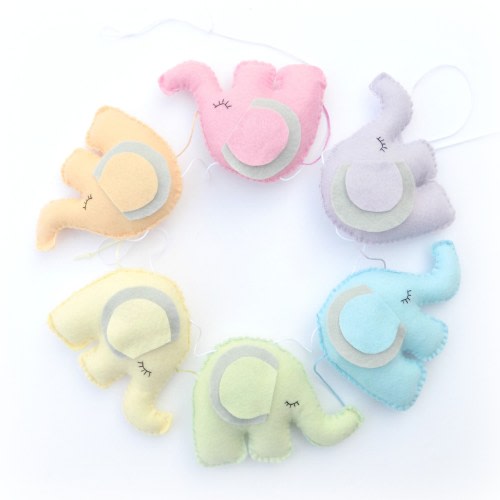 Rainbow elephant nursery garland . Sewing kit. Sew your own Felt garland.