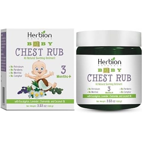 HERBION Naturals Baby Chest Rub, Ages 3 Months+, All-Natural Soothing Ointment with Coconut Oil, Eucalyptus, Lavender, Chamomile, Shea Butter, Petroleum & Menthol-Free, Non-GMO (3.53 Oz (Pack of 1))