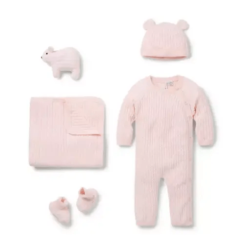 Newborn Pearl Pink Baby Bundle of Love Cable Knit Gift Set by Janie and Jack