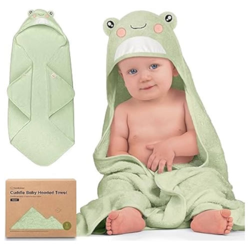 KeaBabies Hooded Baby Towel for Newborn - Viscose Derived from Bamboo Large Baby Bath Towels with Hood for Boys, Girls, Toddler, Extra Absorbent & Soft Newborn Bath Essentials (Frog)