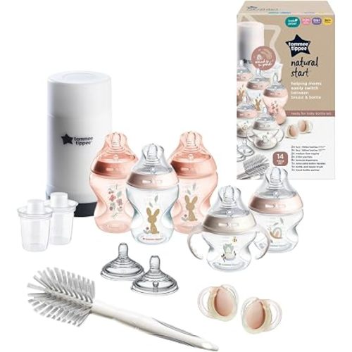 Tommee Tippee Natural Start Bottle, Warmer & Pacifier Set, 0m+, Pink