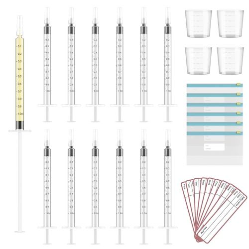 60 Sets 1Ml Colostrum Collector Kit Include 60 1ml No Needle Sterile Syringes with Cap, 4 Measuring Cup, 6 Zip-lock Storage Bags, 60 Labels for Breast Milk Collector