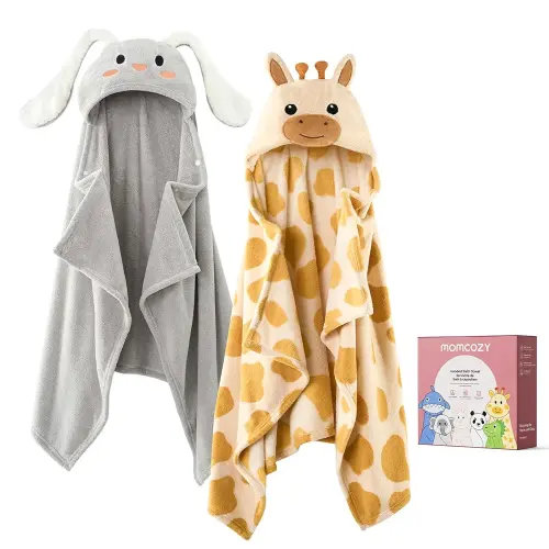 Momcozy Baby Bath Towels with Hooded -Visualize Health Label -Soft & Absorbent Coral Fleece Towel for Comfort & Warm - Bath Essential or Shower Gift for Newborn, Infant,Toddler (Large, 28 x 55 Inch)