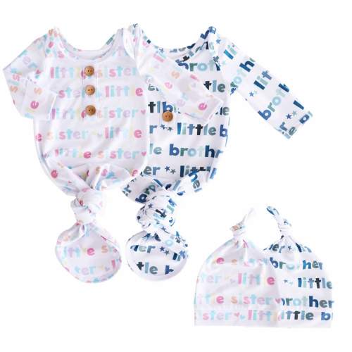 Newborn Baby Knot Gown & Hat Set | Little Sibling
