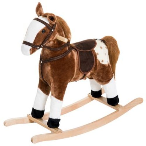 Qaba Kids Plush Toy Rocking Horse Pony Toddler Ride On Animal, Brown