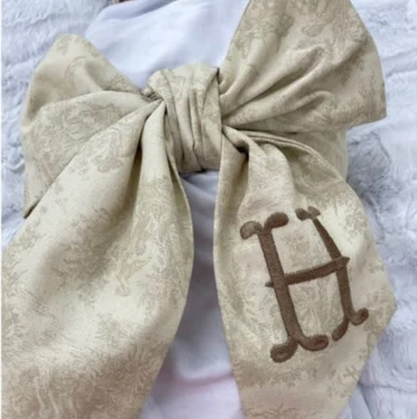 9 Colors- Monogrammed Newborn Baby Pink Toile Bow Sash, Maternity Photo Prop, Monogrammed Newborn Wrap, Baby Photo Prop, Big Bow
