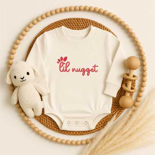 Embroidered Lil Nugget Baby Bodysuit: Custom Long Sleeve Romper
